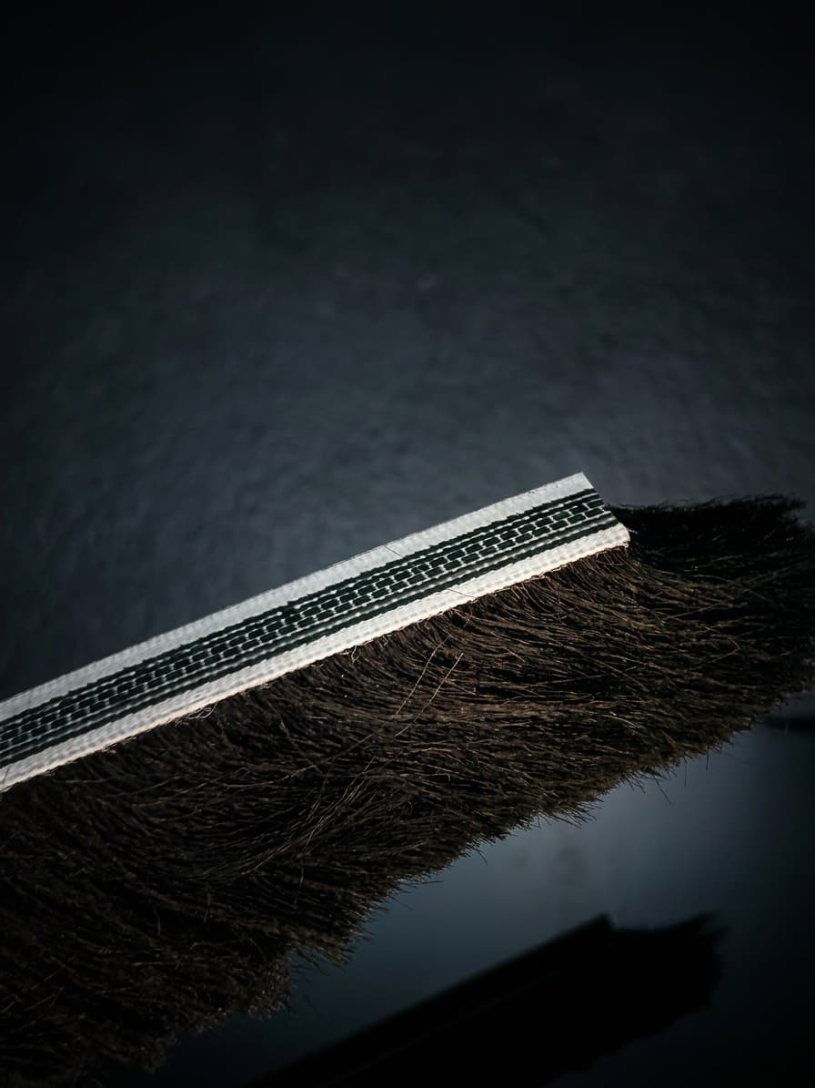 Bottom bar brush strip with dense bristles for motorized screen and shade housing