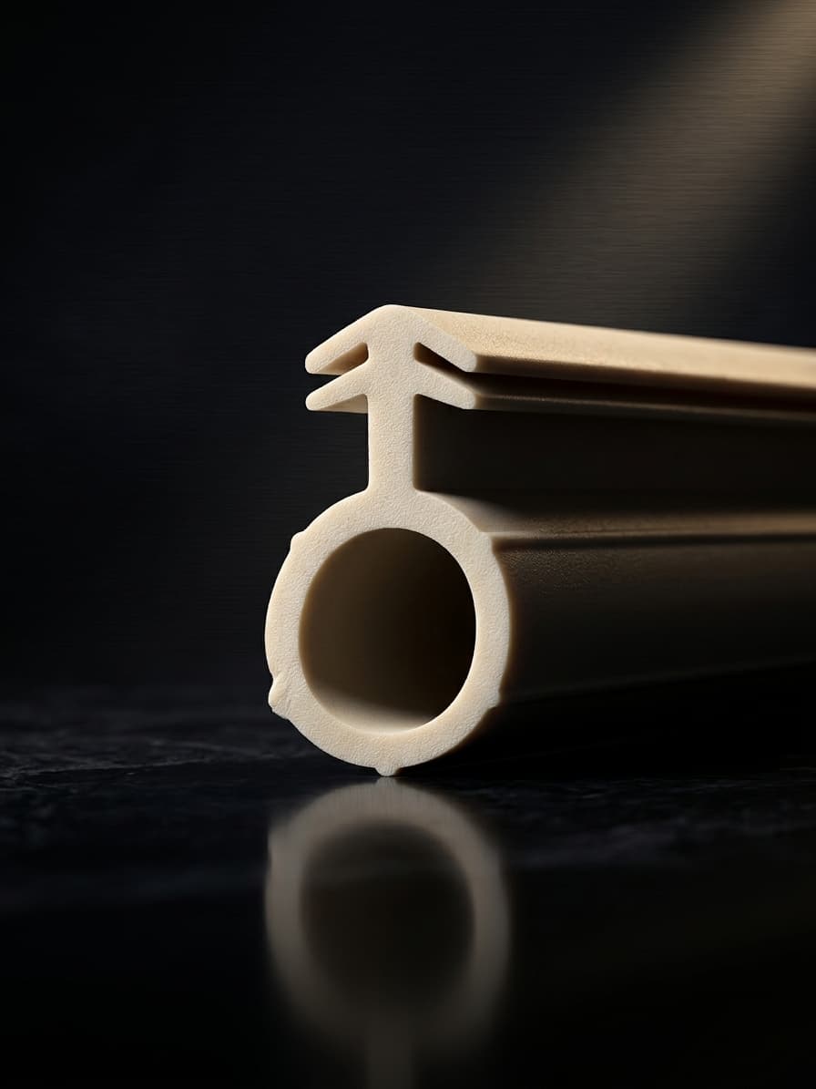 Foam-filled co-extruded rubber seal with rigid carrier and bulb profile cross-section