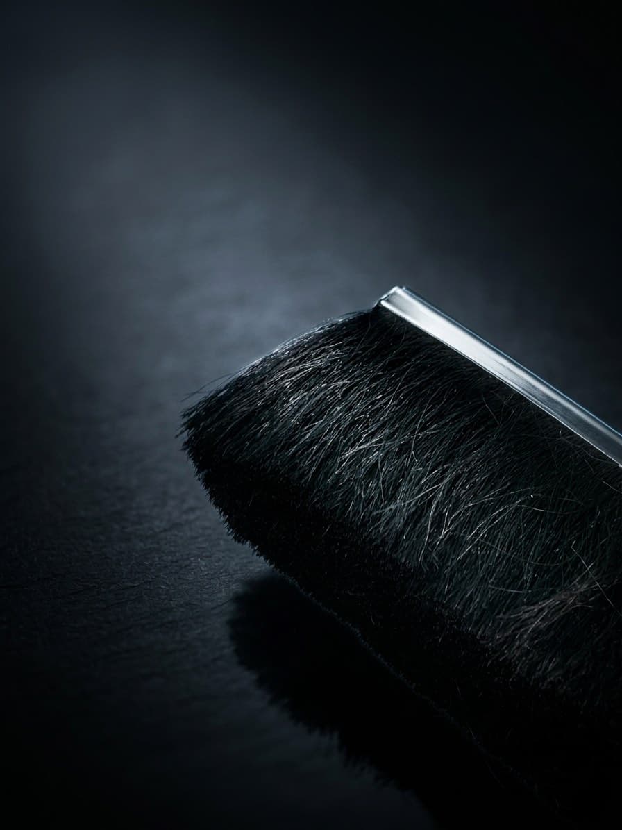 Large format weatherstripping brush seal with dense dark bristles and metal backing channel