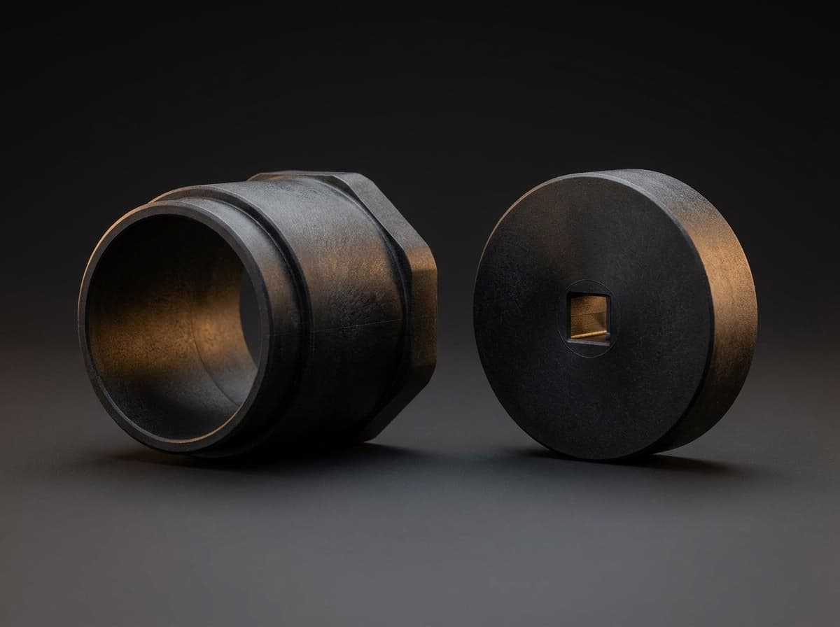 Tubular motor crown adapter set — two black nylon components, the crown and the drive wheel, shown side by side as a matched set