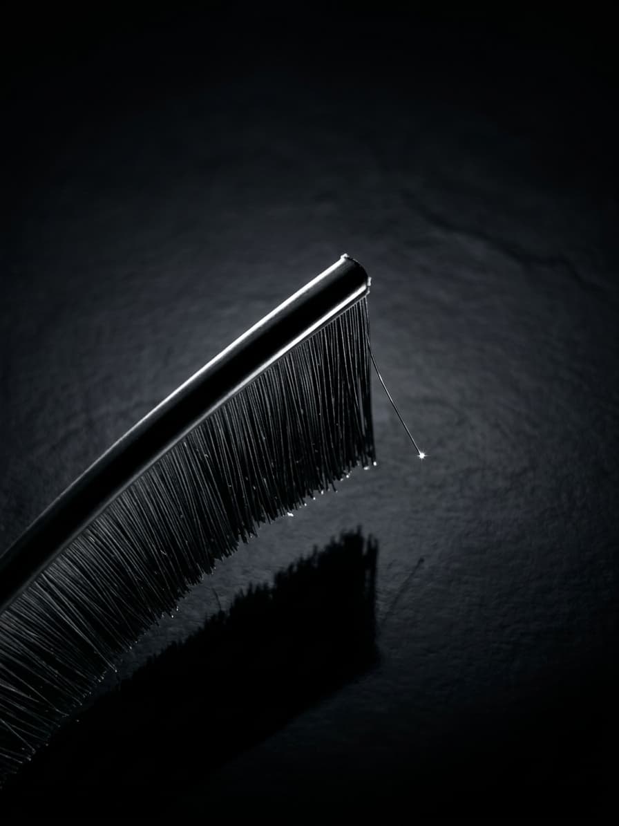 T-slot channel brush seal with long black bristles in aluminum carrier on dark studio background